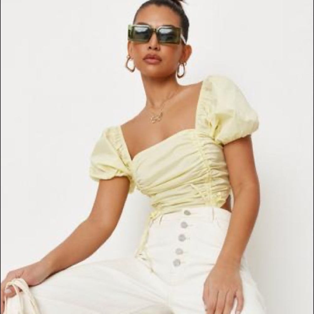 Missguided Lemon Poplin Ruched Front Crop Top
